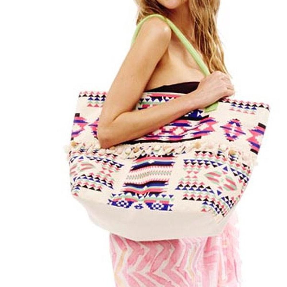 NEW Oversized Weekender Aztec Pattern Boho Style Tote Handbag